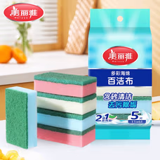 美丽雅海绵百洁布 厨房吸水抹布洗碗清洁去油污双面洁净洗碗海绵擦 多彩百洁布 10片（5片*2包）